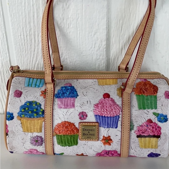 Dooney & Bourke Cupcake Print Shoulder Bag - Pink, Blue, Green, Orange - Picture 1 of 1